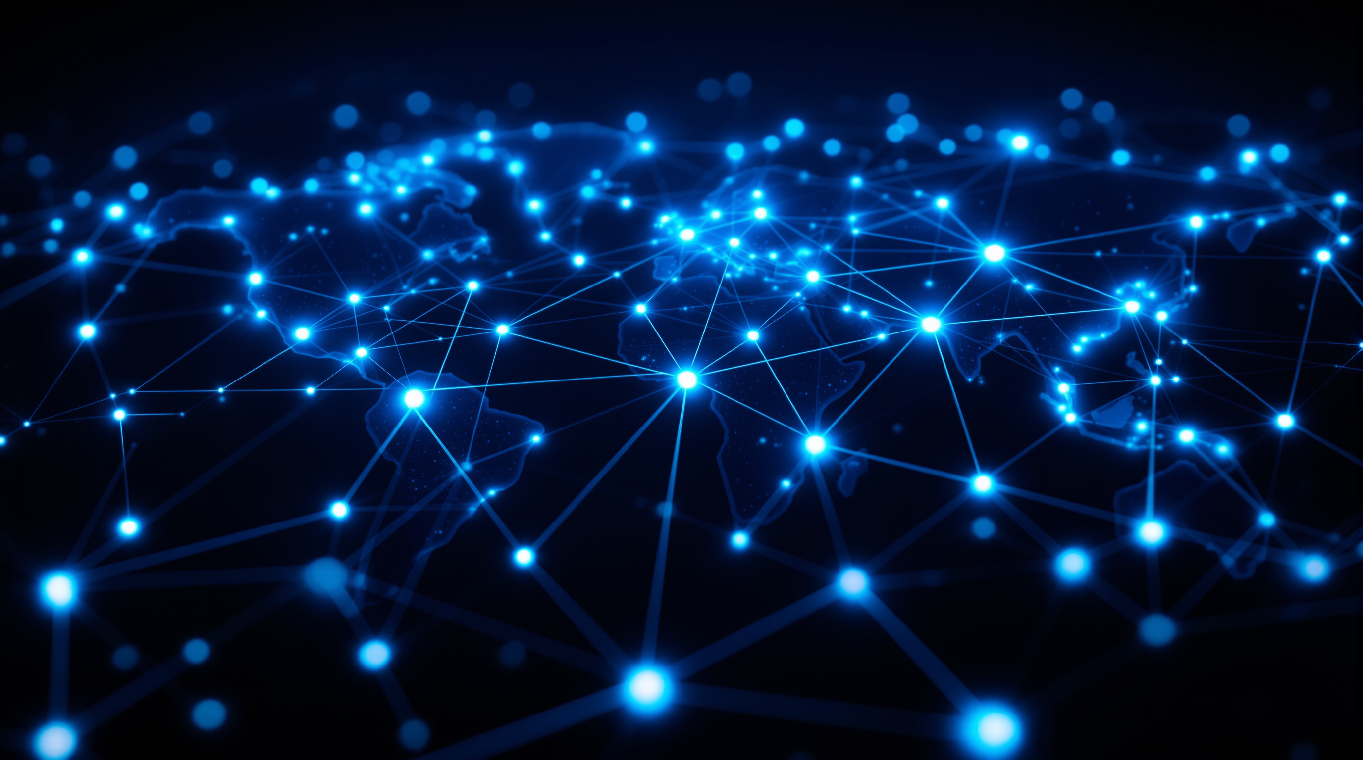 Global agent network visualization — interconnected computing nodes across continents